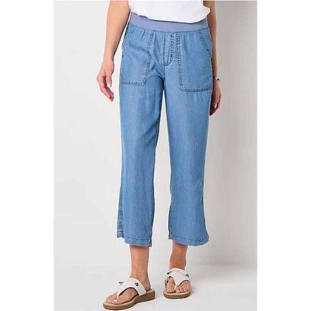 St. John’s Bay Wide Leg Crop Pants 2X Chambray High Rise Elastic Waist NWT